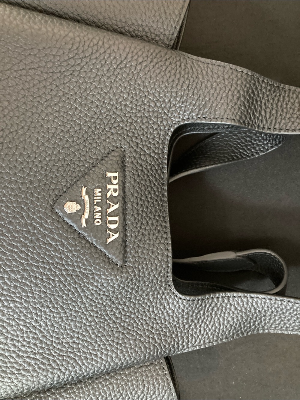 Prada Black Pebbled Leather Tote with Silver Logo - Picture 3 of 12